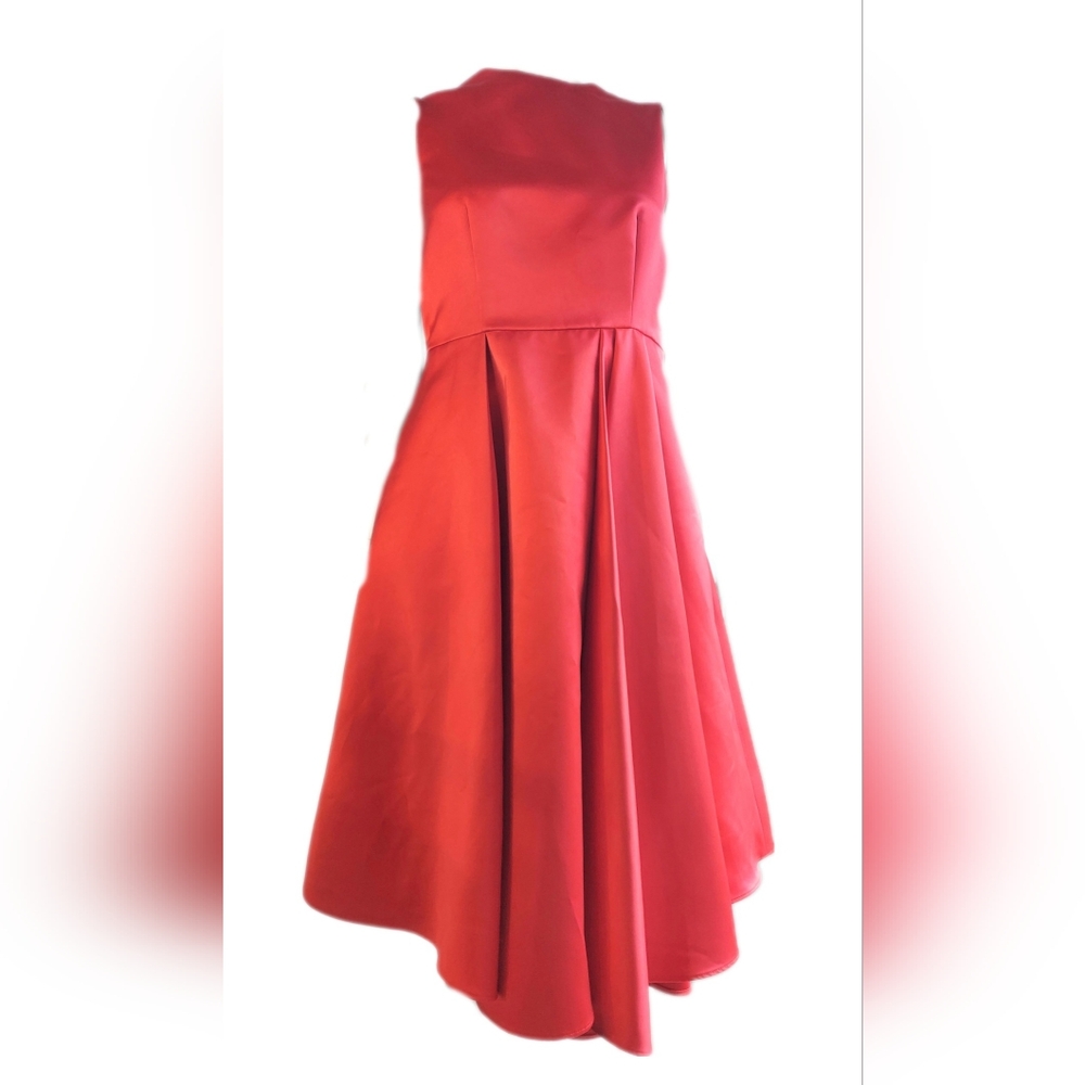 $2,400 CAROLINA HERRERA RED EXCLUSIVE SATIN PLEADED DAY DRESS US S